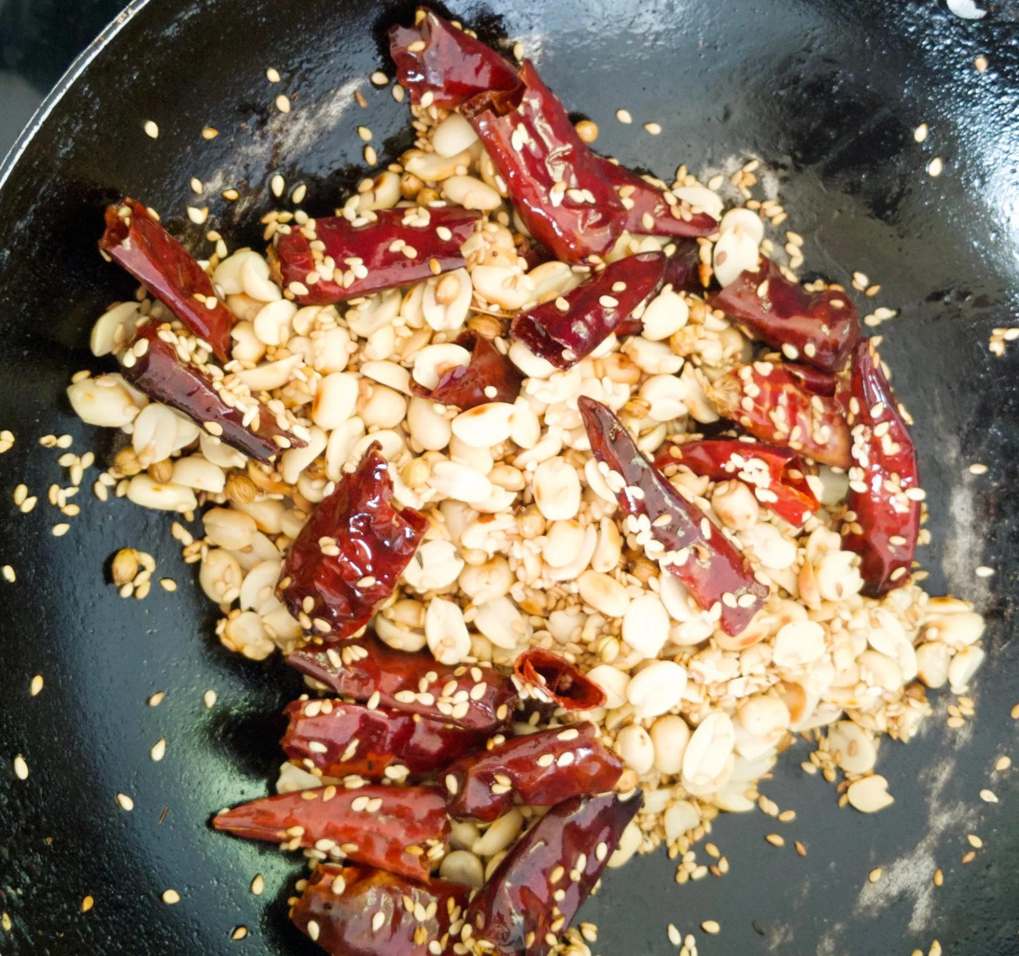 frying red chillies nune vankaya (gurthu vankaya)