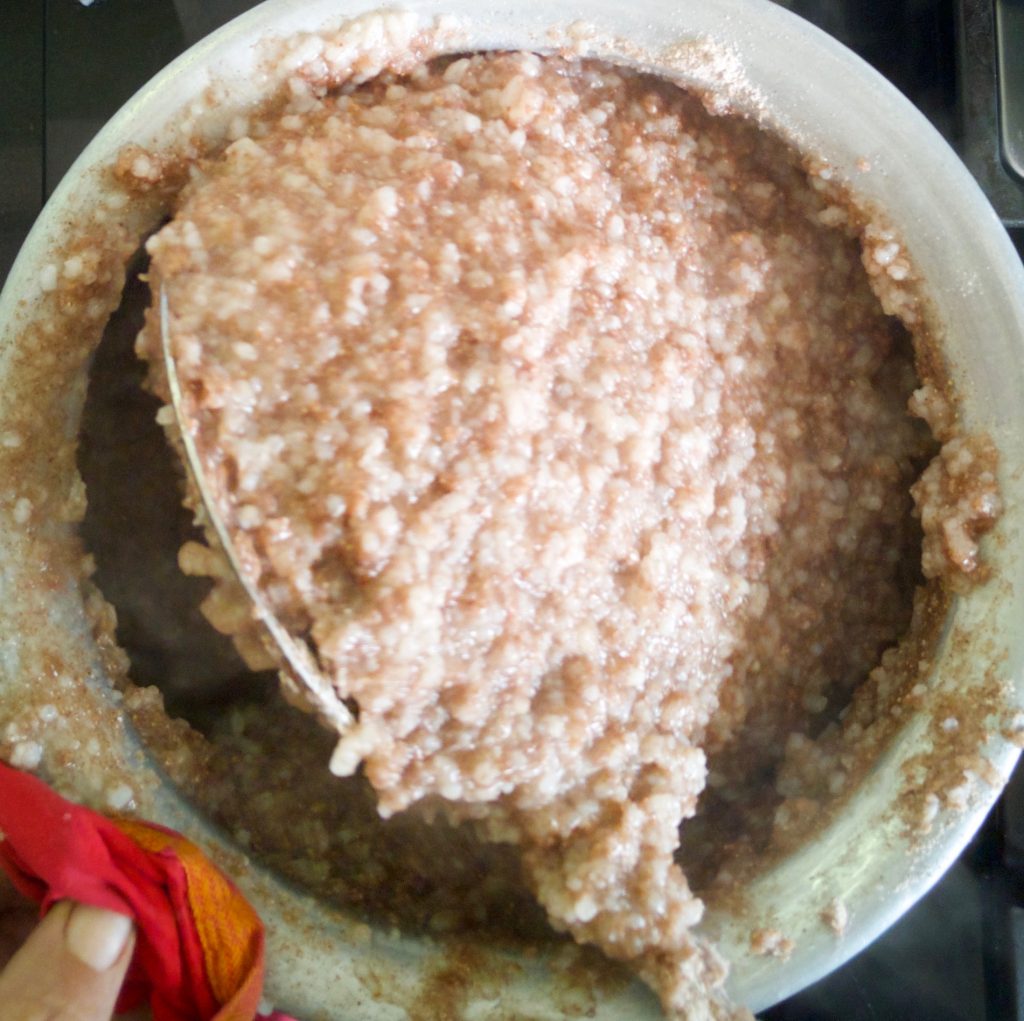 mixing rice and rice flour ragi sankati